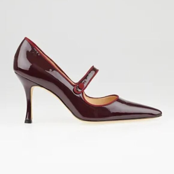 Manolo Blahnik Vintage Campari Burgundy Pointed Toe Mary Jane Heels Size 39.5 - Picture 1 of 12